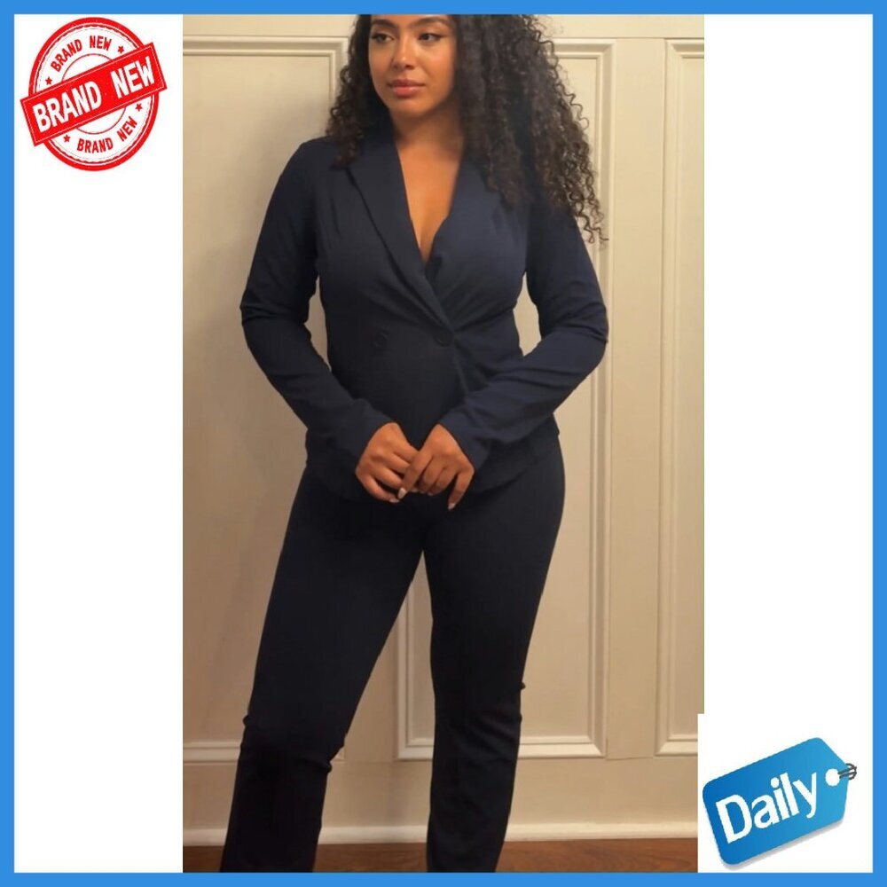 Women's Double Breasted Blazer Pantsuit 2-Piece Set Slim Fit Formal - Picture 8 of 8